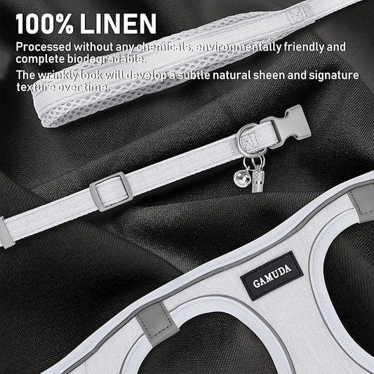 GAMUDA Small Pet Harness Collar and Leash Set, Step in No Chock No Pull Linen Fabric Soft Mesh Dog Vest Harnesses Reflective for Dogs Puppy Cats Kitten Rabbit (White, XL) GAMUDACollarsCollection