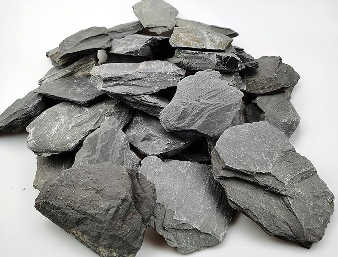 Voulosimi Natural Slate Rocks PH Neutral Stone Perfect Rocks for Aquariums, Landscaping Model,Tank Decoration,Amphibian Enclosures (3.5 LB, 5-7 inch) Voulosimi