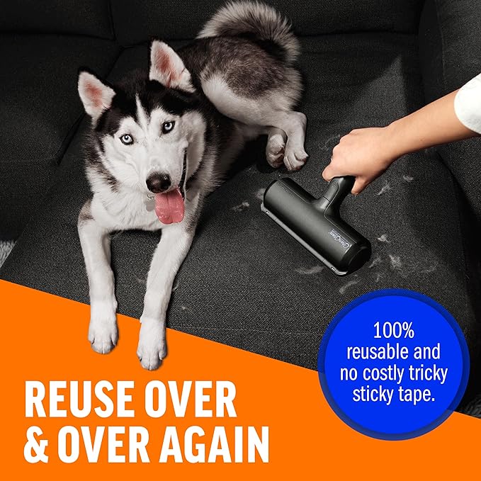 Chom Chom Roller Pet Hair Remover and Reusable Lint Roller - Black ChomChom Cat and Dog Hair Remover for Furniture, Couch, Carpet, Clothing and Bedding - Portable, Multi-Surface Fur Removal Tool - PAWPICO