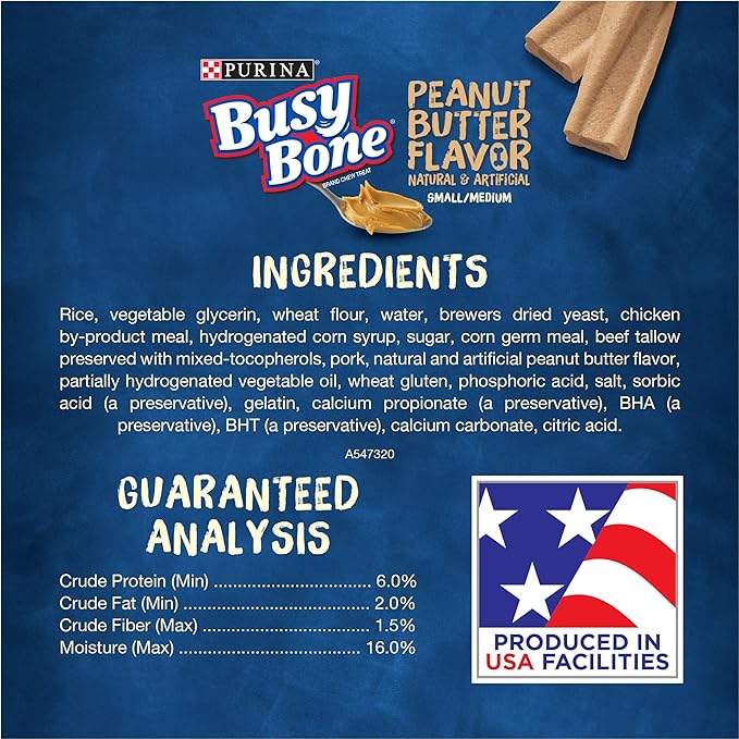Purina Busy Bone Made in USA Facilities, Long Lasting Small/Medium Breed Adult Dog Chews, Peanut Butter Flavor - 6 Count (Pack of 1) - PAWPICO