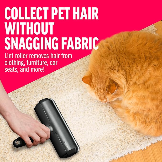 Chom Chom Roller Pet Hair Remover and Reusable Lint Roller - Black ChomChom Cat and Dog Hair Remover for Furniture, Couch, Carpet, Clothing and Bedding - Portable, Multi-Surface Fur Removal Tool - PAWPICO