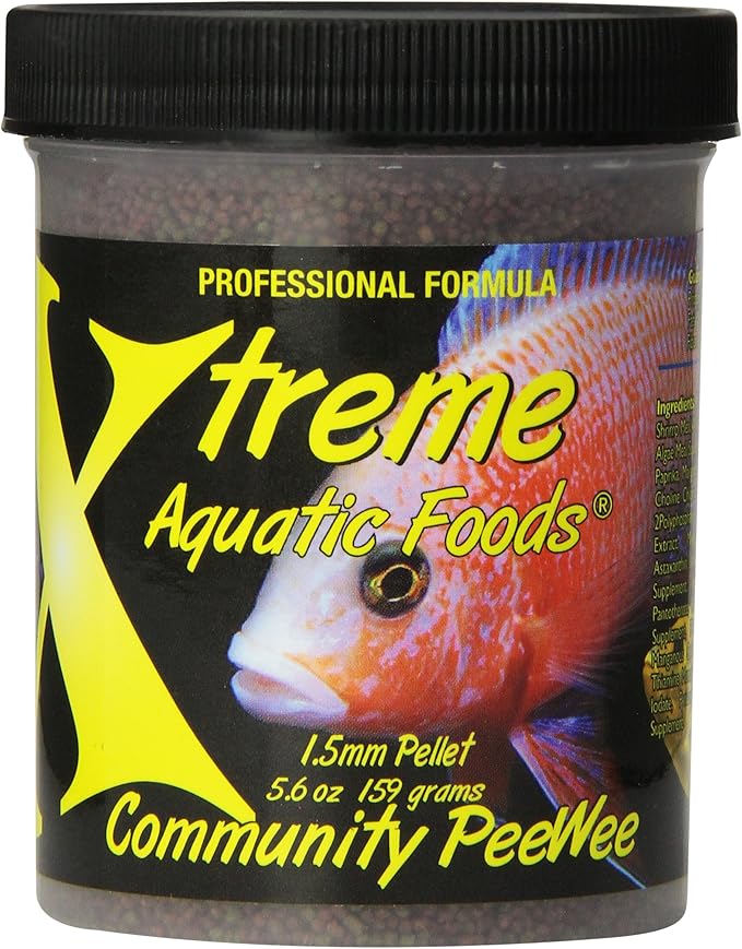 Xtreme Community Peewee 1.5mm Pellets: Slow Sinking & Ideal for Community Fish - Boosts Immune & Digestive Health, Enhances Color & Energy, Max Protein Fish Food – USA Farm Grown (5oz) XtremeAquaticFoods