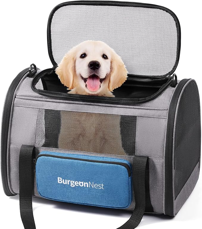 BurgeonNest Cat Carrier for Large Cats 20 lbs, Soft-Sided Pet Carrier for Small Dogs Medium Cats Under 25 lbs, Puppy Travel Bag with Big Storage Bag, 4 Ventilated Windows, 3 Doors - PAWPICO