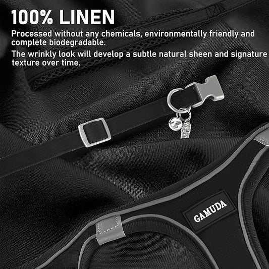 GAMUDA Small Dog Harness Collar and Leash Set, Step in No Chock No Pull Linen Fabric Soft Mesh Dog Vest Harnesses Reflective for Dogs Puppy Cats Kitten Rabbit (Black, XL) GAMUDACollarsCollection