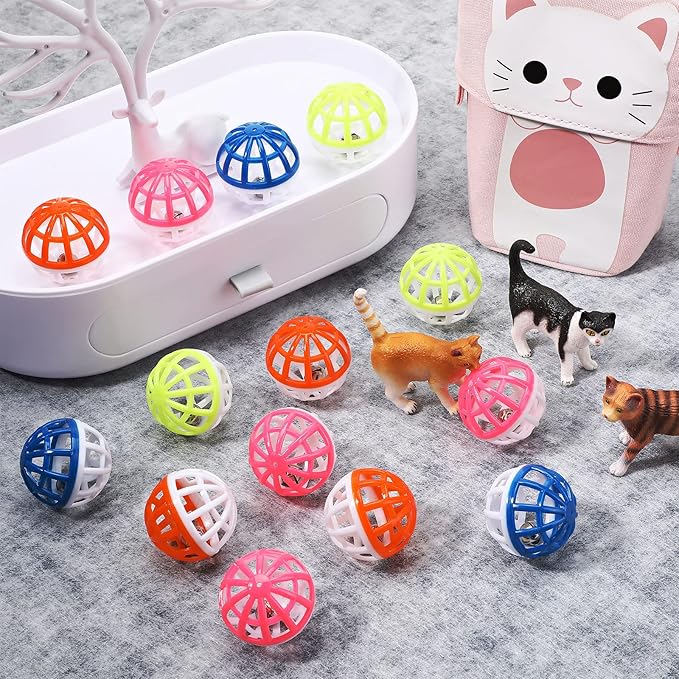 Hungdao 100 Pieces Cat Toys Balls with Bells Plastic Lattice Jingle Balls for Kitten 1.5 Inch Slotted Balls Small Cat Ball Bulk for Indoor Kitten Chase Pounce Rattle Play Toys, Assorted Color - PAWPICO