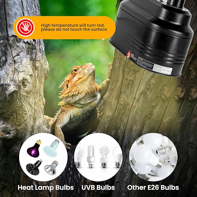 Simple Deluxe Dual Dome Reptile Light Fixture with Separate Switches, Fits Max 160W Reptile Heat Lamp/UVB Light, for Amphibians Terrarium and Tortoise Habitat SimpleDeluxe