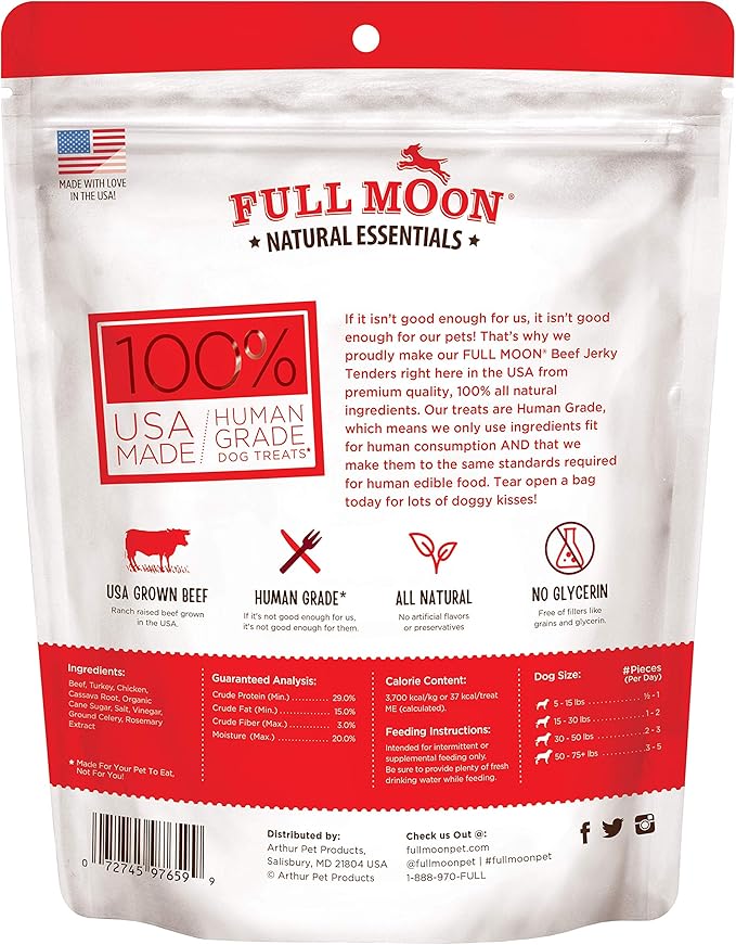 Full Moon All Natural Essentials Beef Jerky Tenders Free Range Human Grade 24 oz - PAWPICO