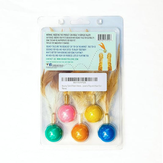 5 Pack Interactive Bouncy Ball with Natural Feathers for Indoor Cats and Kittens who Love to Play and Have Fun. - PAWPICO