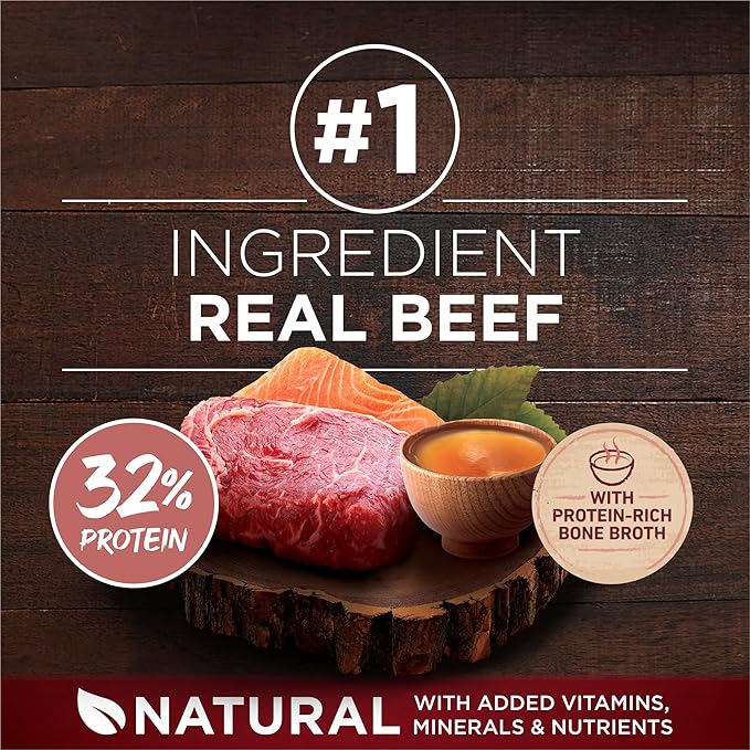 Purina ONE Natural High Protein Dry Dog Food Dry True Instinct with Real Beef and Salmon With Bone Broth and Added Vitamins, Minerals and Nutrients - (Pack of 4) 3.8 lb. Bags - PAWPICO