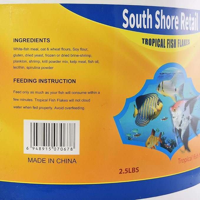 Color Enhancing Tropical Fish Food Flakes - 2.5lb Bulk Fish Food| Veteran Owned - Suitable for all Freshwater, Marine, Pond, And Goldfish | Nutritious Diet with Shrimp, Plankton, and Spirulina SouthShoreRetailLLC