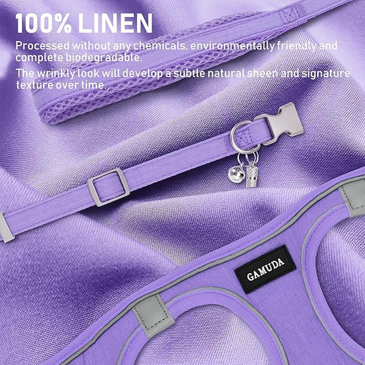 GAMUDA Small Pet Harness Collar and Leash Set, Step in No Chock No Pull Linen Fabric Soft Mesh Dog Vest Harnesses Reflective for Dogs Puppy Cats Kitten Rabbit (Purple, S) GAMUDACollarsCollection