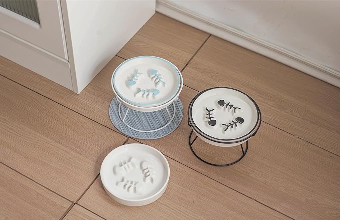 Elevated Cat Slow Feeder Bowls,Whisker Friendly Cat Bowl, Ceramic Raised Slow Feeder Bowl, Anti Vomit Promotes Digestion Slow Feeder Bowls for Dry and Wet Food - PAWPICO