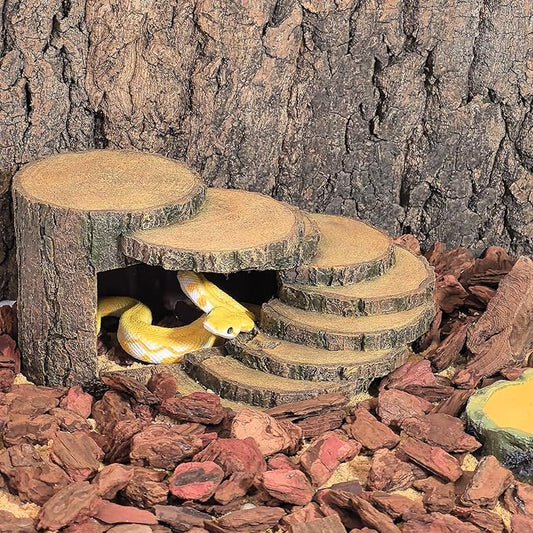 Reptile Hide Bearded Dragon Tank Accessories Reptile Snake Hideouts Stump Cave Habitat Decor for Turtles Lizards LUCOSIU