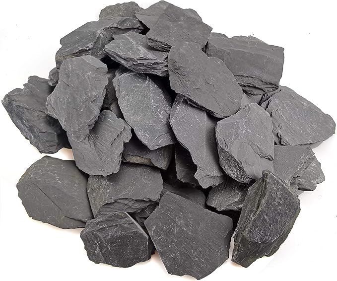Voulosimi Natural Slate Rocks PH Neutral Stone Perfect Rocks for Aquariums, Landscaping Model,Tank Decoration,Amphibian Enclosures (10 LB, 3-5 inch) Voulosimi