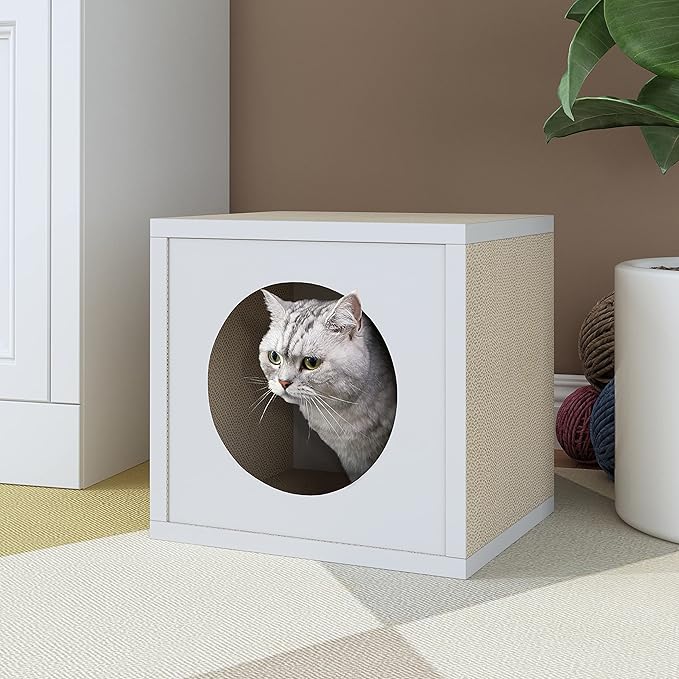Way Basics Cat Scratching Post House Cube Scratcher (Tool-Free Assembly) - PAWPICO