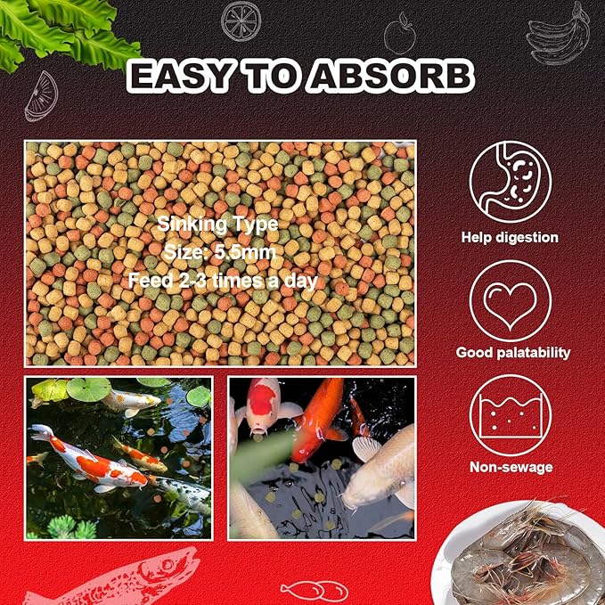 Koi Fish Food Dedicated - Color Enhancing Gain Weight Promote Absorption Three Effect Syncretism Natural Ingredients Antarctic Krill Spirulin Clear Water Formula Pond Fish Food(2.6LB) yizeril