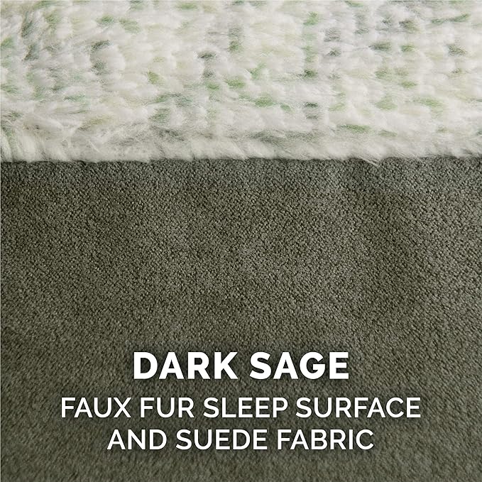 Furhaven Orthopedic Dog Bed for Large Dogs w/ Removable Bolsters & Washable Cover, For Dogs Up to 95 lbs - Two-Tone Plush Faux Fur & Suede L Shaped Chaise - Dark Sage, Jumbo/XL - PAWPICO