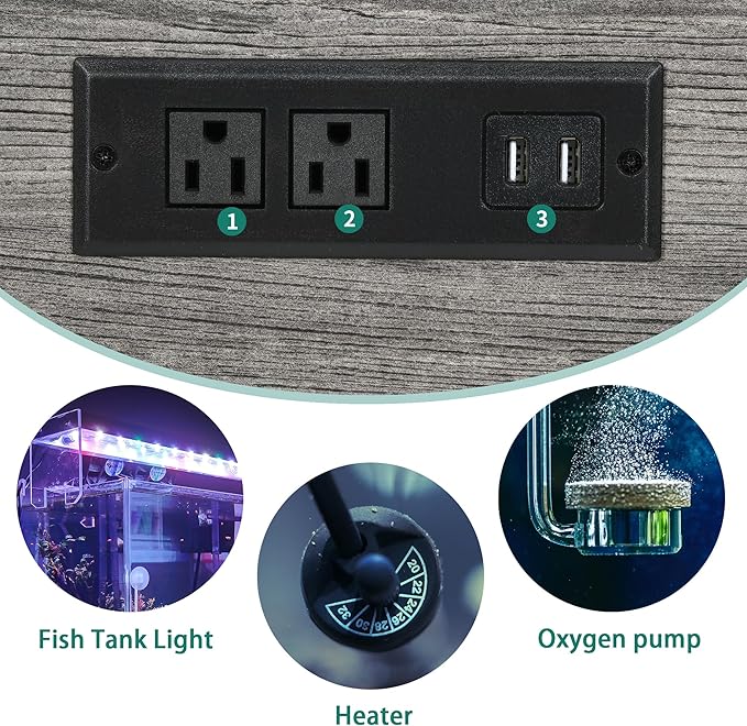 YITAHOME Fish Tank Stand with Power Outlets & LED Light, 40-50 Gallon Metal Aquarium Stand with Cabinet for Fish Tank Accessories Storage for Turtle Tank, Reptile Terrarium, 660LBS Capacity, Grey YITAHOME