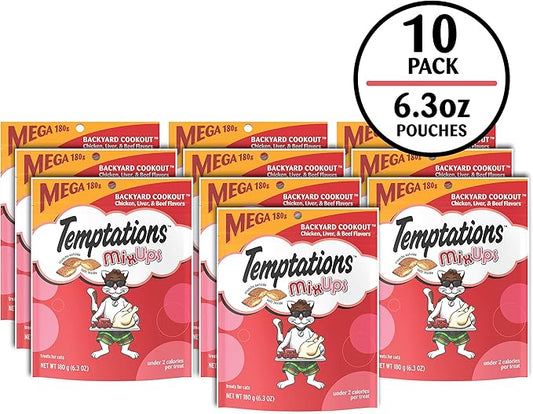 Temptations MixUps Backyard Cookout Flavor Crunchy and Soft Cat Treats, 6.3 oz. Pouch (Pack of 10) Temptations