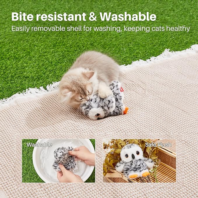 Potaroma Flapping Owl Cat Toys (No Flying), Lifelike Bird Chirp, Rechargeable Touch Activated Kitten Toy, Interactive Catnip Kicker Exercise Toys 4.0" for All Breeds - PAWPICO