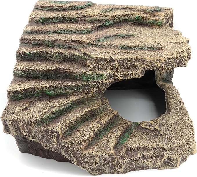 Resin Reptile Hideouts Cave Habitat Decor for Gecko Leopard Lizards Toad Turtle (B- Extra Large) JIHAQUA