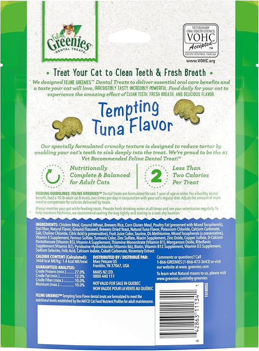 Greenies Feline Adult Natural Dental Care Cat Treats, Tempting Tuna Flavor, 4.6 oz. Pouch GREENIES