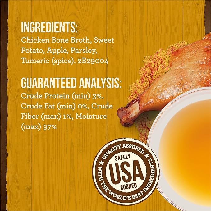 Merrick Grain Free Bone Broth, Premium Human Grade And Gluten Free Dog And Cat Food Topper Pouches, Chicken - 16 oz. Pouch. (Pack of 2) - PAWPICO