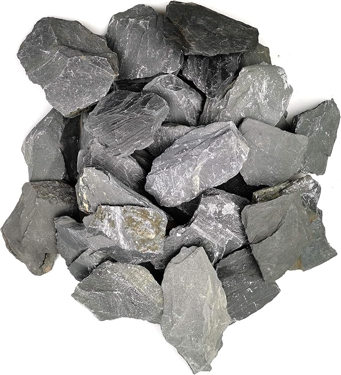Voulosimi Natural Slate Rocks PH Neutral Stone Perfect Rocks for Aquariums, Landscaping Model,Tank Decoration,Amphibian Enclosures (10 LB, 3-5 inch) Voulosimi