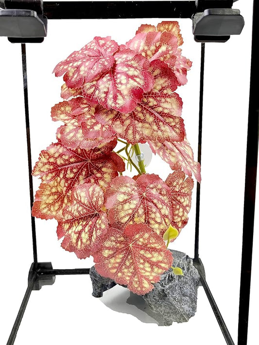Woyrise Reptile Plants, Terrarium Hanging Plants Vines for Reptile Tank, Amphibian Habitat Leaves Decor with Suction Cup for Bearded Dragon Lizard Snake Gecko Frog Hermit Crab - 2Pcs Pink Heuchera Woyrise