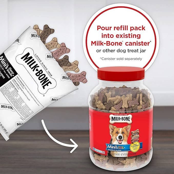 Milk-Bone Mini's Flavor Snacks Dog Treats Bundle: 36 Ounce Canister + 2 Refill Packs - PAWPICO