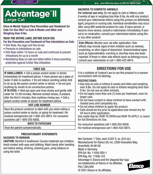 Advantage II Large Cat Vet-Recommended Flea Treatment & Prevention | Cats Over 9 lbs. | 1-Month Supply Advantage