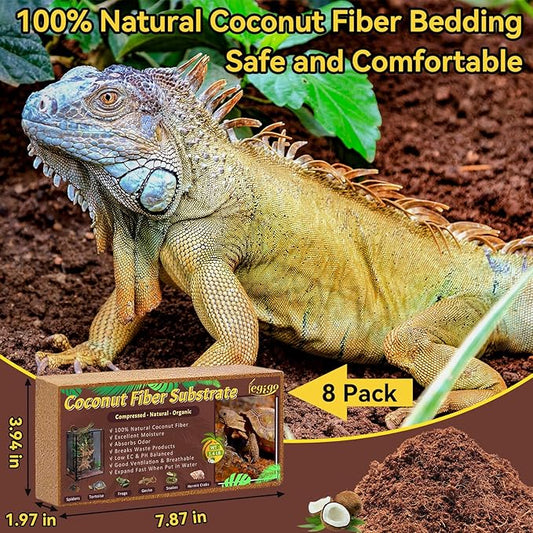 Legigo 8 Pack Compressed Coconut Fiber Substrate - 100% Organic Coconut Fiber Brick Bedding for Reptiles, Natural Coco Husk Substrate Terrarium Bedding for Snake, Hermit Crabs, Frogs, Tortoise, Gecko Legigo