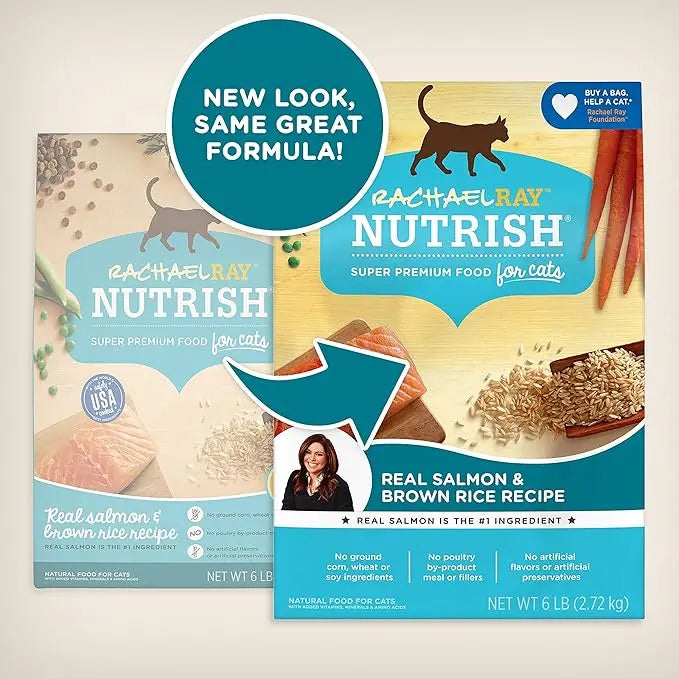Nutrish Rachael Ray Premium Natural Dry Cat Food with Added Vitamins, Minerals & Other Nutrients, Real Salmon & Brown Rice Recipe, 6 Pound Bag - PAWPICO