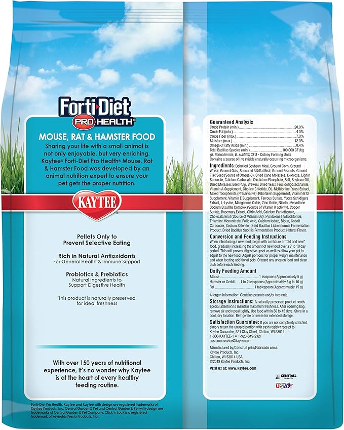 Kaytee Forti-Diet Pro Health Pet Mouse, Rat, and Hamster Food, 5 Pound Kaytee