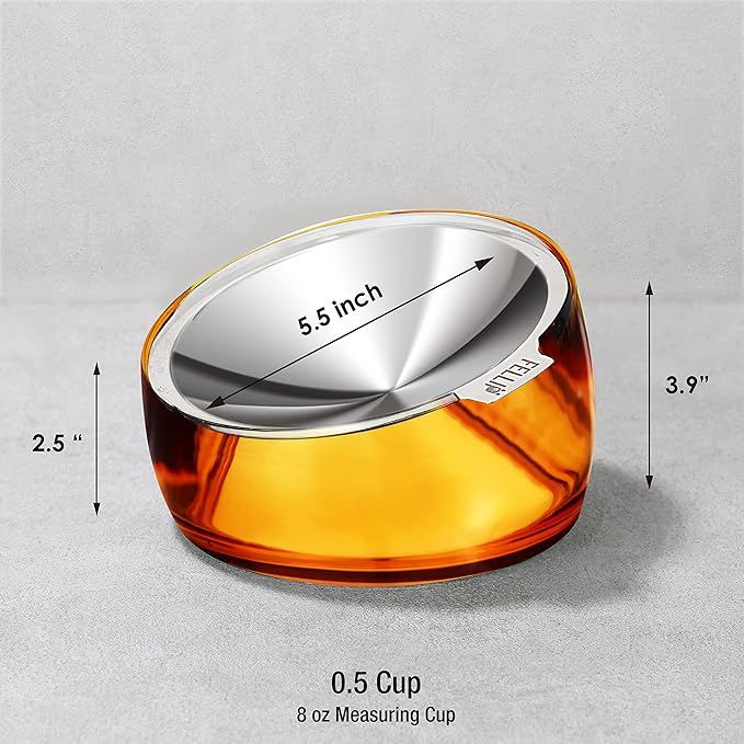 Felli Pet Oblik Anti Whisker Fatigue & Regurgitation Raised Cat Food Water Bowl, Tilted Stainless Steel Shallow Dish Dishwasher Easy Clean, Elevated Dry Wet Metal Feeder Slanted Plate (0.5Cups, Gold) - PAWPICO