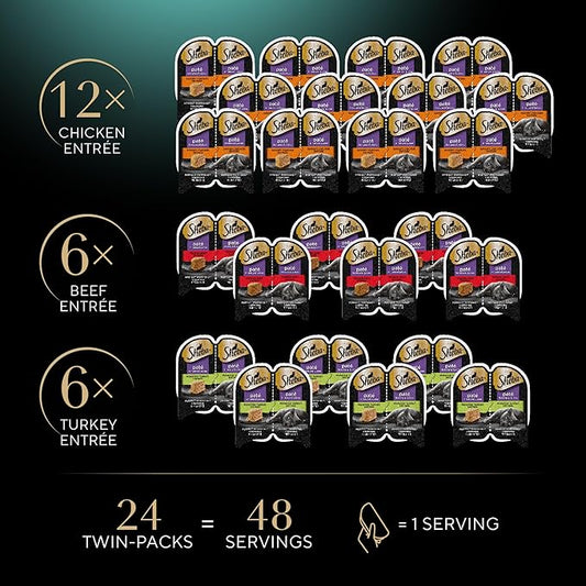 SHEBA Perfect Portions Paté Wet Cat Food Trays (24 Count, 48 Servings), Savory Chicken, Roasted Turkey, and Tender Beef Entrée, Easy Peel Twin-Pack Trays - PAWPICO