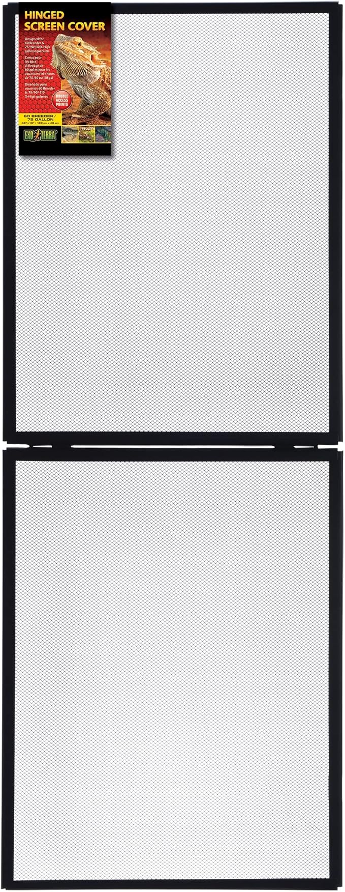 Exo Terra Hinged Screen Cover, 60 Breeder/75 Gallon – Easy Access, 18.75”x 48.75” Full Open, Durable UV Ventilation ExoTerra
