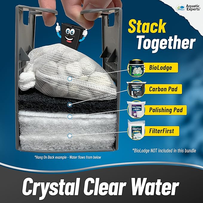 Aquatic Experts Aquarium Carbon Pad - Cut to Fit Carbon Infused Filter Pad Media for Crystal Clear Fish Tank and Ponds (10.5 Inch Width, Water Polishing Bundle) AquaticExperts
