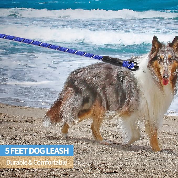 BAAPET 2/4/5/6 FT Dog Leash with Comfortable Padded Handle and Highly Reflective Threads for Small Medium and Large Dogs (5FT-1/2'', Navy Blue) BAAPET