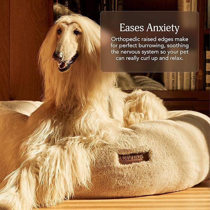 UnHide Floof Pet Bed - XL (40"x14") - Extra Soft Dog Bed - Removable Faux Fur Cover - Machine Washable - Helps Ease Pet Anxiety & Provides The Perfect Sleep, Beige - PAWPICO