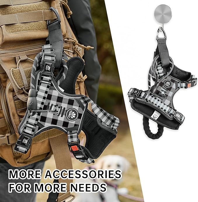 NESTROAD Dog Harness (Checkered Black,S) with Leash, Reflective, Adjustable, Soft Padded, Easy Control Handle, for Small Dogs, Front & Rear Clip Design NESTROAD