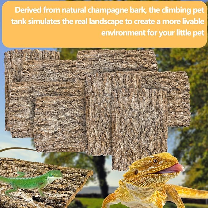 8PCS Cork Terrarium Background 15.7x11.8in Natural Large Cork Bark Backdrop Reptile Climbing Mat Tank Habitat Decor for Spider Lizard Chamelon Turtle Beared Dragon Hamiledyi