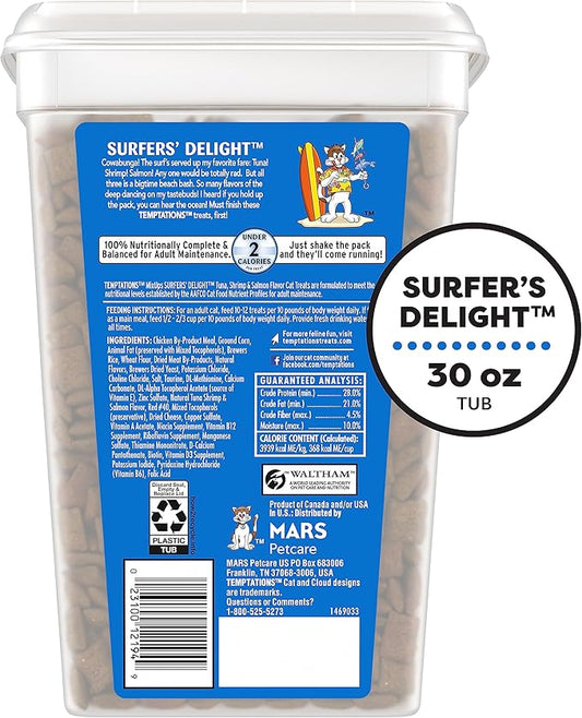 Temptations MixUps Surfer's Delight Flavor Crunchy and Soft Cat Treats, 30 oz. Tub Temptations