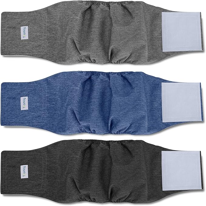Teamoy 3pcs Reusable Wrap Diapers for Male Dogs, Washable Puppy Belly Band(M, 13"-16" Waist, Black + Gray + Blue) - PAWPICO