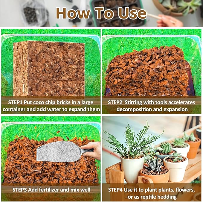 Riare 10LBS Coco Chips Substrate for Plants- 100% Organic Coconut Husk Chips with Low EC and pH Balanced, High Expansion Coconut Substrate Coco Husk Mulch for Garden Flowers, Herbs, Planting Riare
