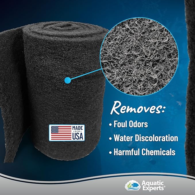 Aquarium Carbon Pad - Cut to Fit Carbon Infused Filter Pad Media for Crystal Clear Fish Tank and Ponds (10.5 Inch Width, 72 Inch Long) AquaticExperts