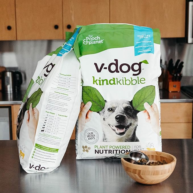 V-dog Vegan Kibble Dry Dog Food (24 LB) | Plant Based Protein with Added Taurine for Sensitive Stomach and Skin | Adult Dog Food | Vegetarian Superfood | Made in US - PAWPICO