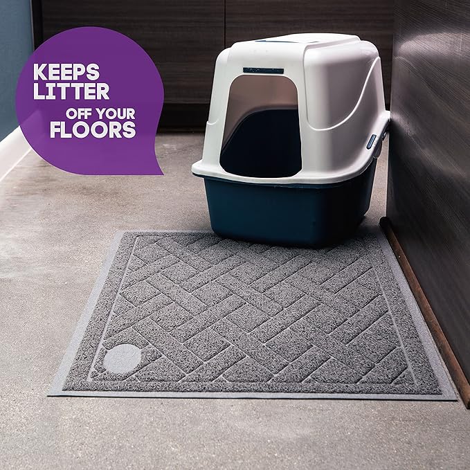 Pawkin Cat Litter Mat, Patented Design with Litter Lock Mesh, Extra Large, Durable, Easy to Clean, Soft, Fits Under Litter Box, Litter Free Floors, Gray - PAWPICO
