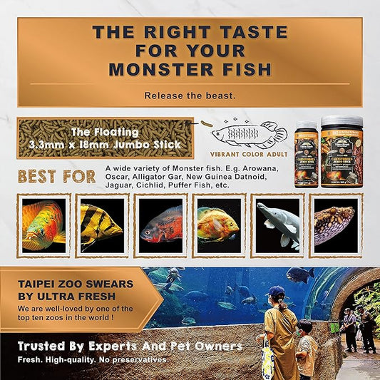 Ultra Fresh Monster Fish Food, Wild Sword Prawns, Floating Sticks for Oscars, Bass, Large Cichlids and Tropical Fish, Carnivorous Jumbo Stick 3.53 oz UltraFresh-ShrimpDelight