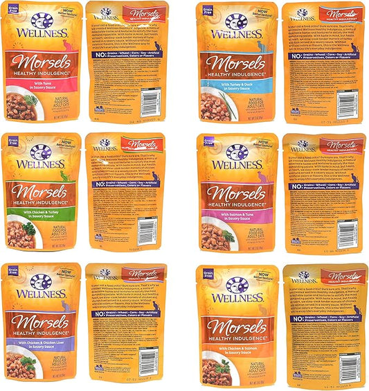 Wellness Healthy Indulgence Wet Cat Food Pouch Variety Pack, 10 Flavors, 3-Ounces Each (10 Pack) - PAWPICO